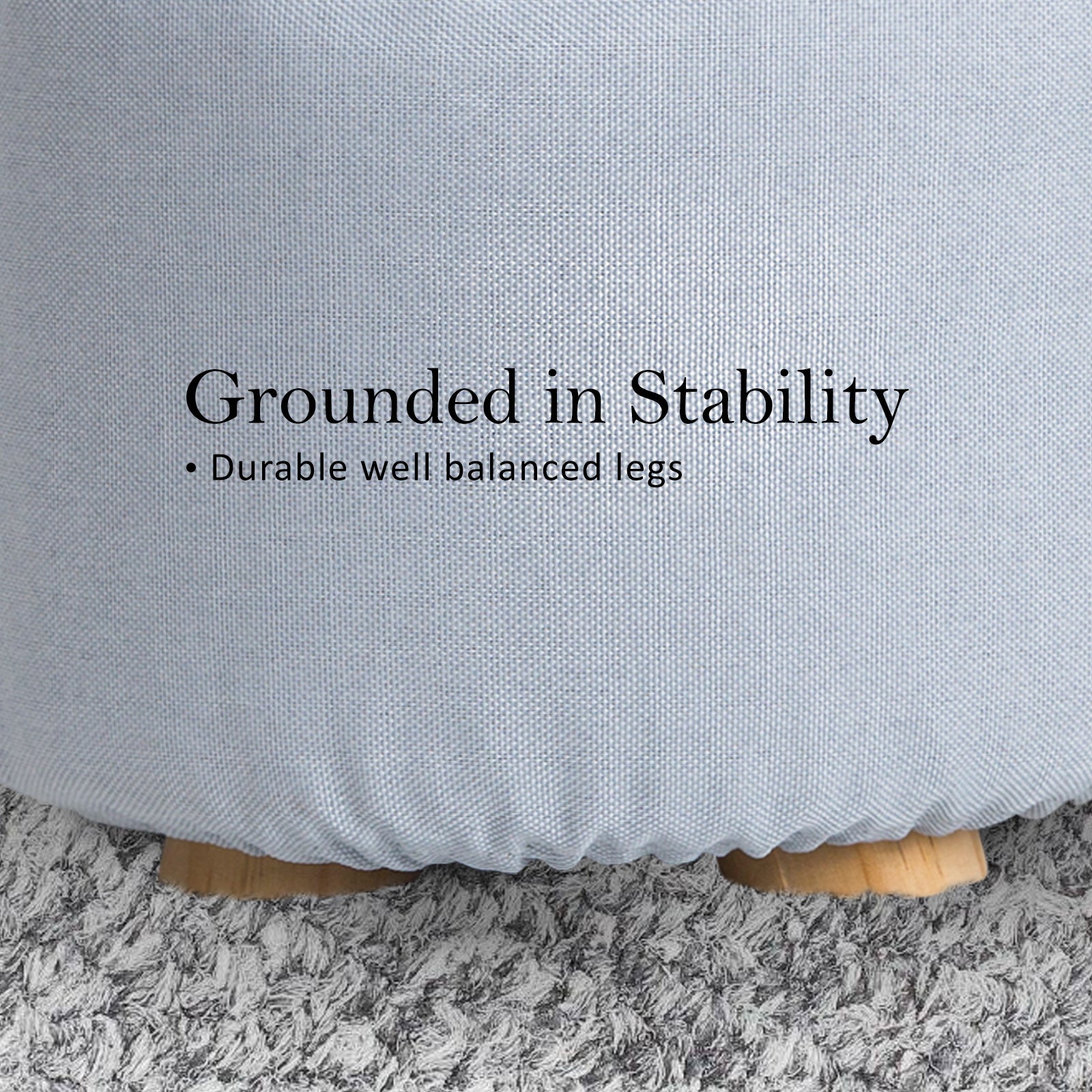 Light Blue Fabric Ottoman Round Wooden Leg Foot Stool Homecoze