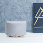 Light Blue Fabric Ottoman Round Wooden Leg Foot Stool Homecoze