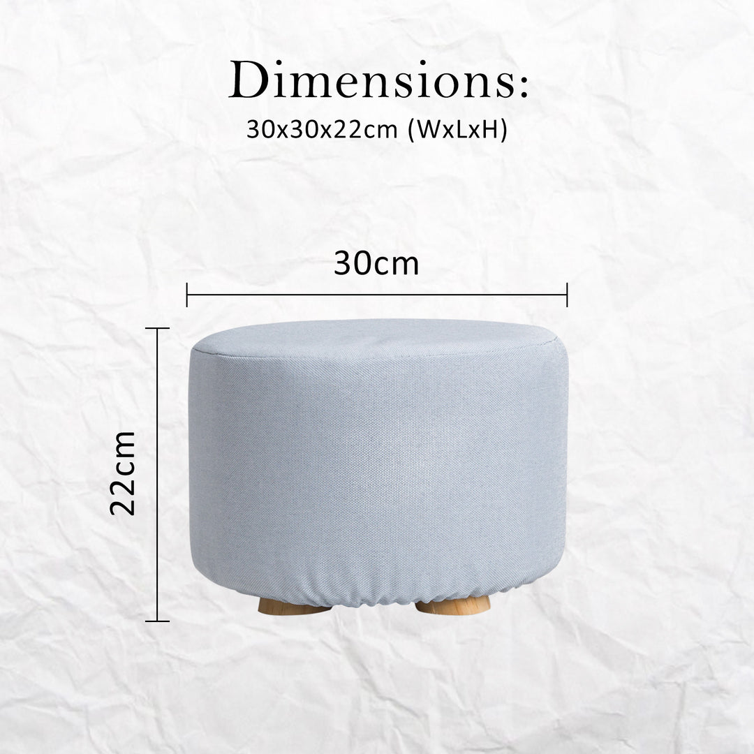 Light Blue Fabric Ottoman Round Wooden Leg Foot Stool Homecoze