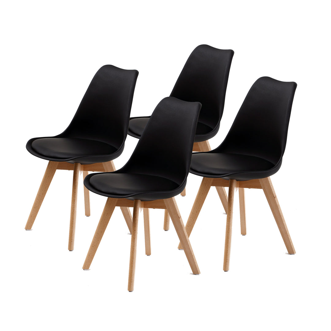 Set of 4 Retro Dining Café Chairs with Padded Seat - Black Homecoze