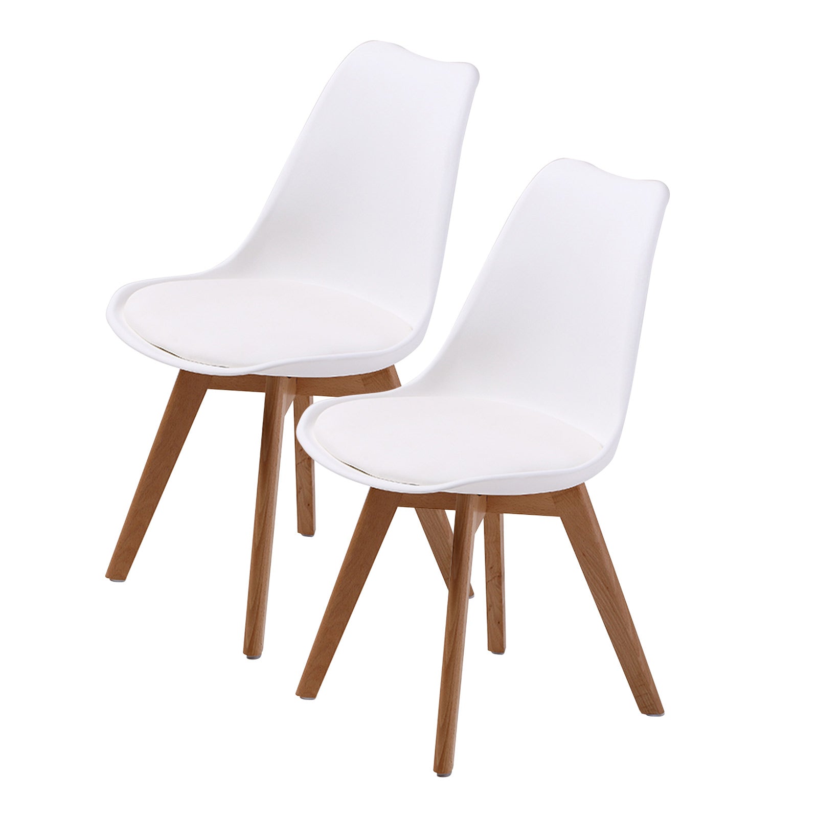 Set of 2 Café Dining Chairs PU Leather Padded Seat - White Homecoze