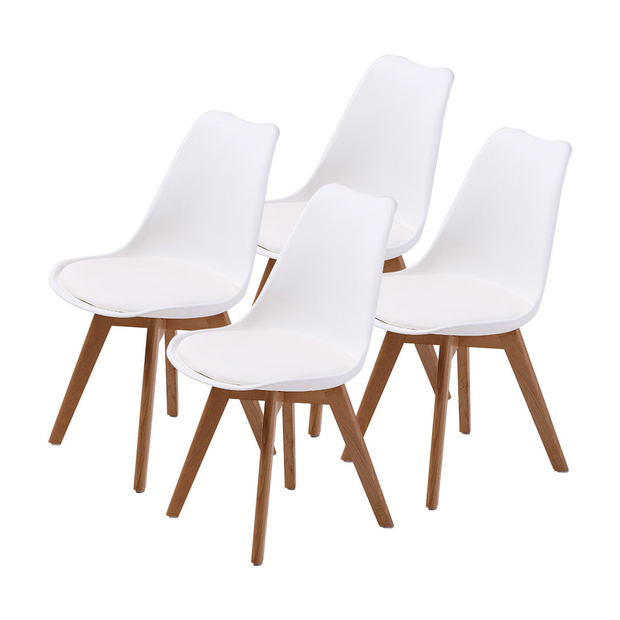 Set of 4 Retro Dining Cafe Chair Padded Seat - White Homecoze