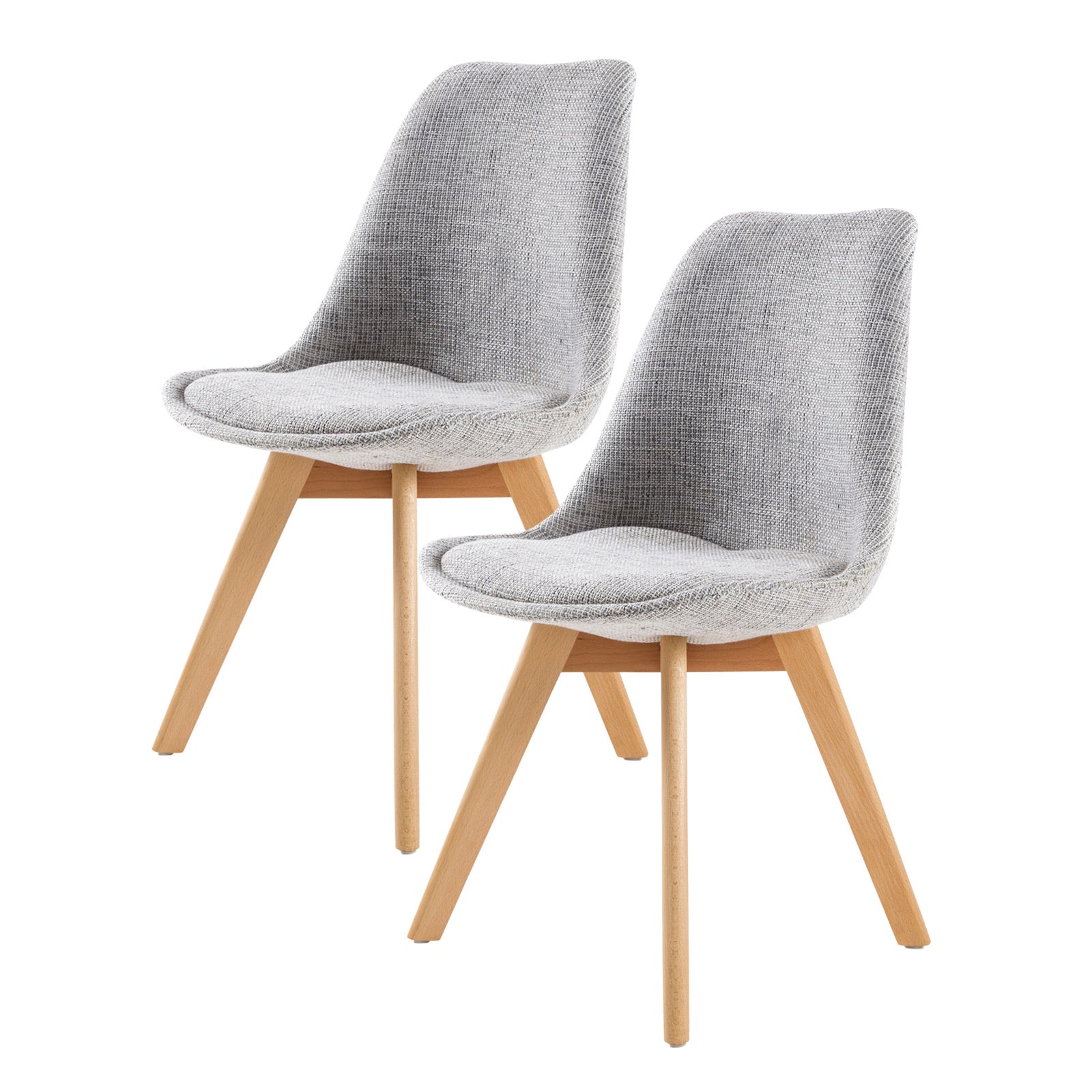 Set of 2 Retro Dining Café Chairs with Padded Seat - Grey Fabric Homecoze