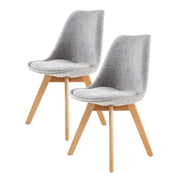 Set of 2 Retro Dining Café Chairs with Padded Seat - Grey Fabric Homecoze