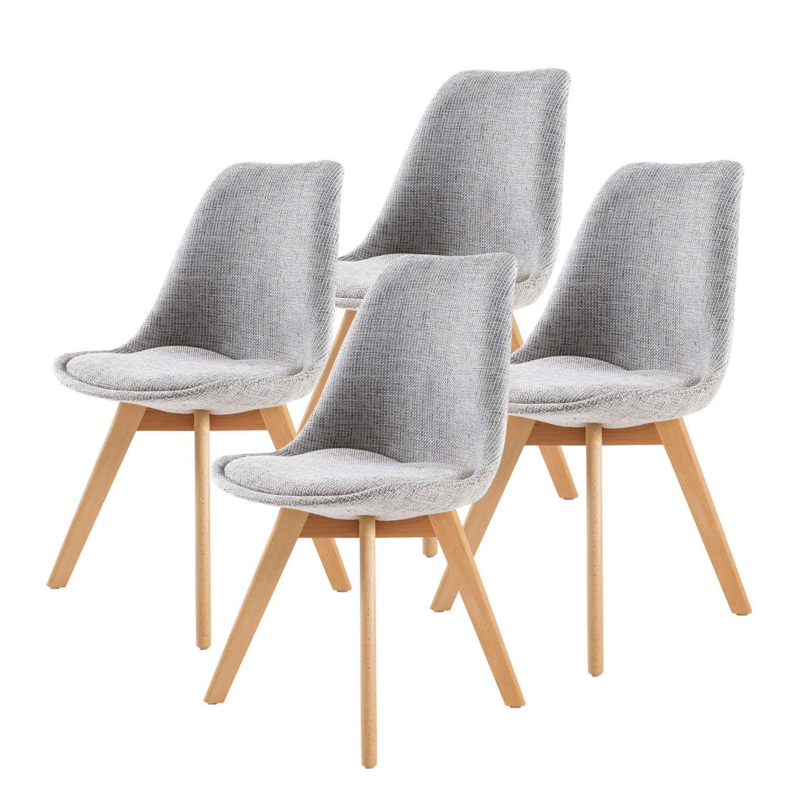 Set of 4 Retro Dining Café Chair in Fabric with Padded Seat - Grey Homecoze