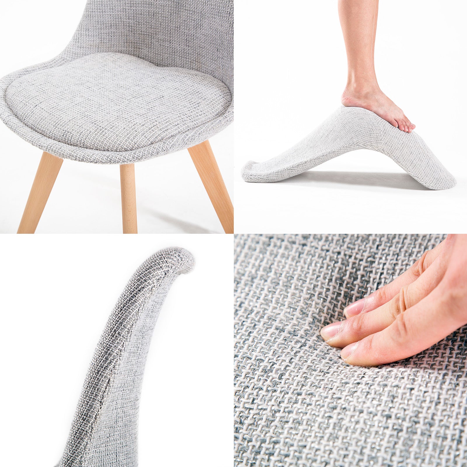 Set of 4 Retro Dining Café Chair in Fabric with Padded Seat - Grey Homecoze