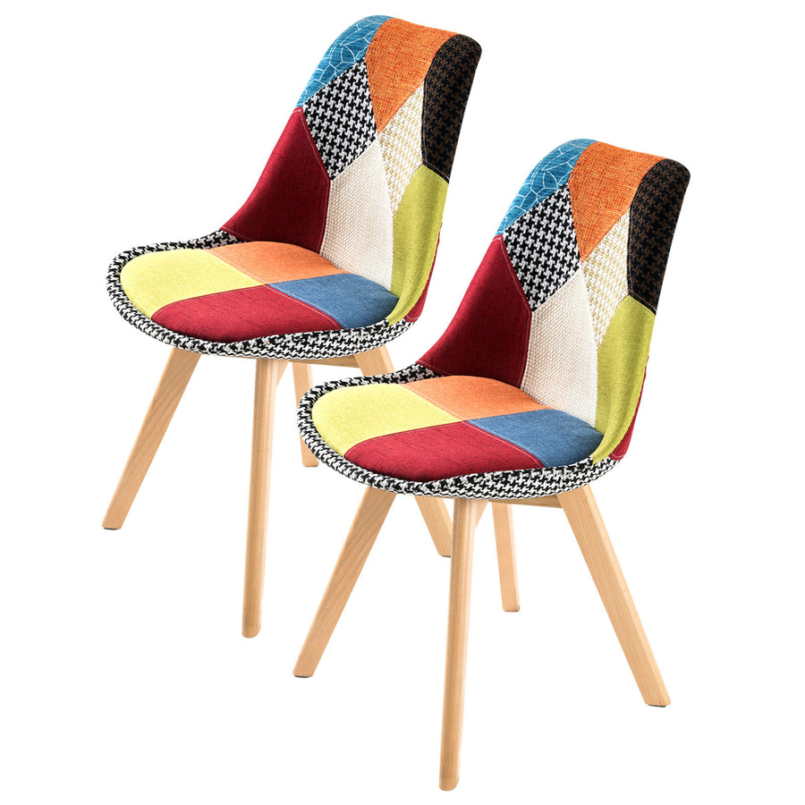 Set of 2 Retro Dining Café Chairs with Padded Seat - Multicolour Homecoze