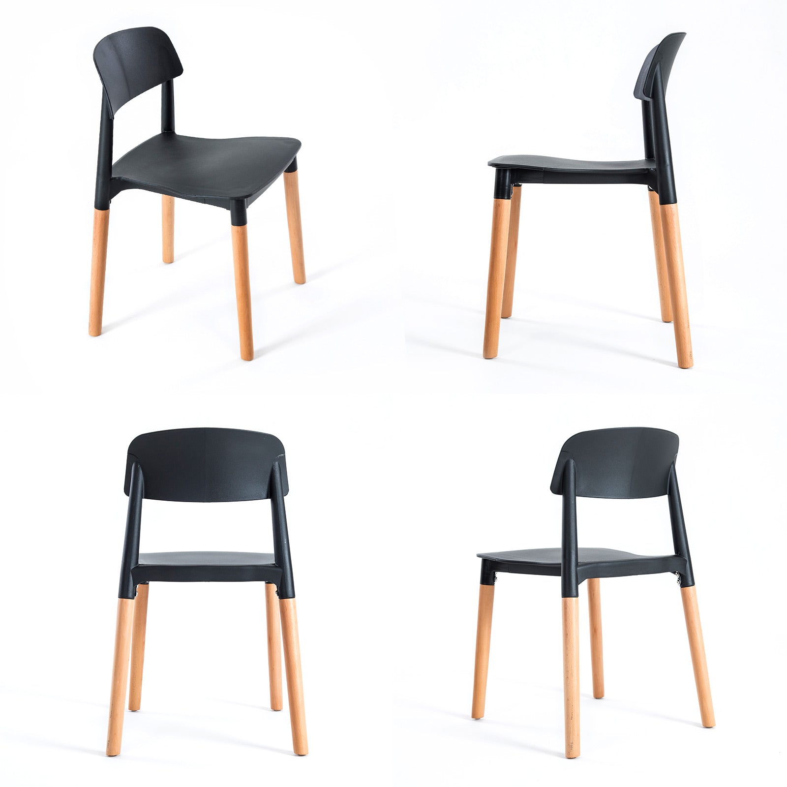 Set of 2 Black Retro Belloch Stackable Dining Cafe Chairs - Black Homecoze