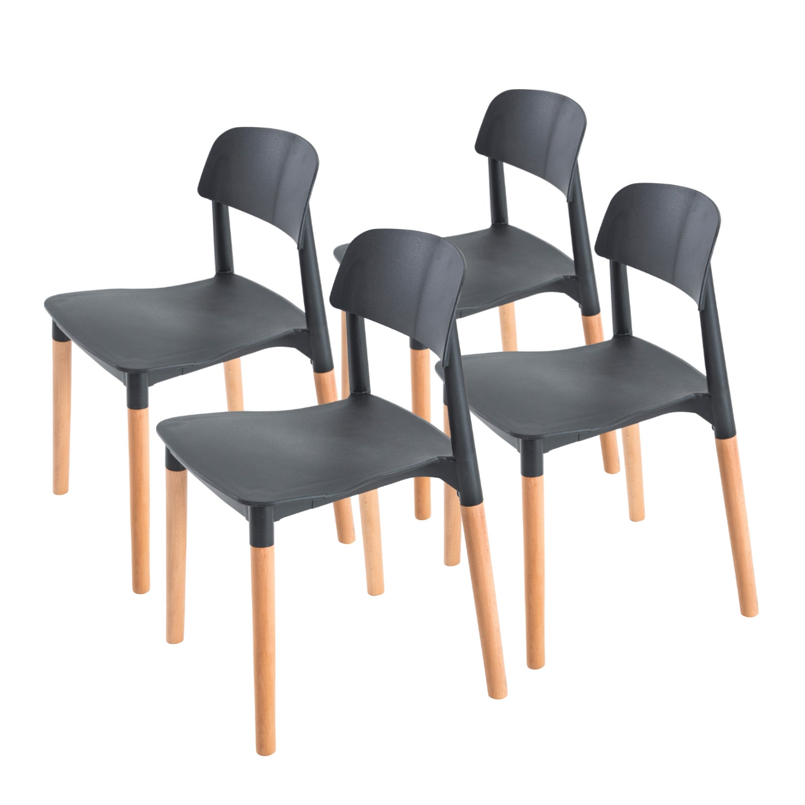 Set of 4 Black Retro Belloch Stackable Dining Cafe Chairs - Black Homecoze