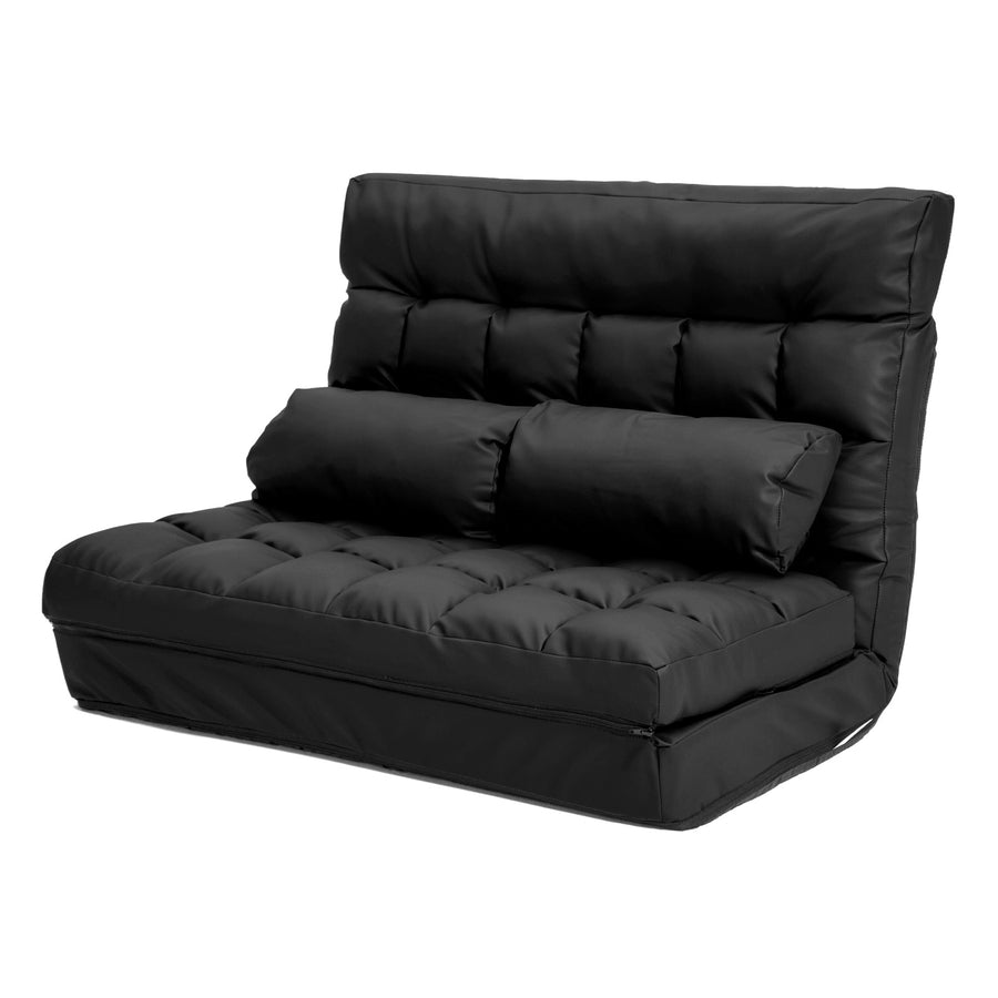 Double Seat Floor Sofa Adjustable Recliner Gaming Couch Bed Black PU Leather Homecoze