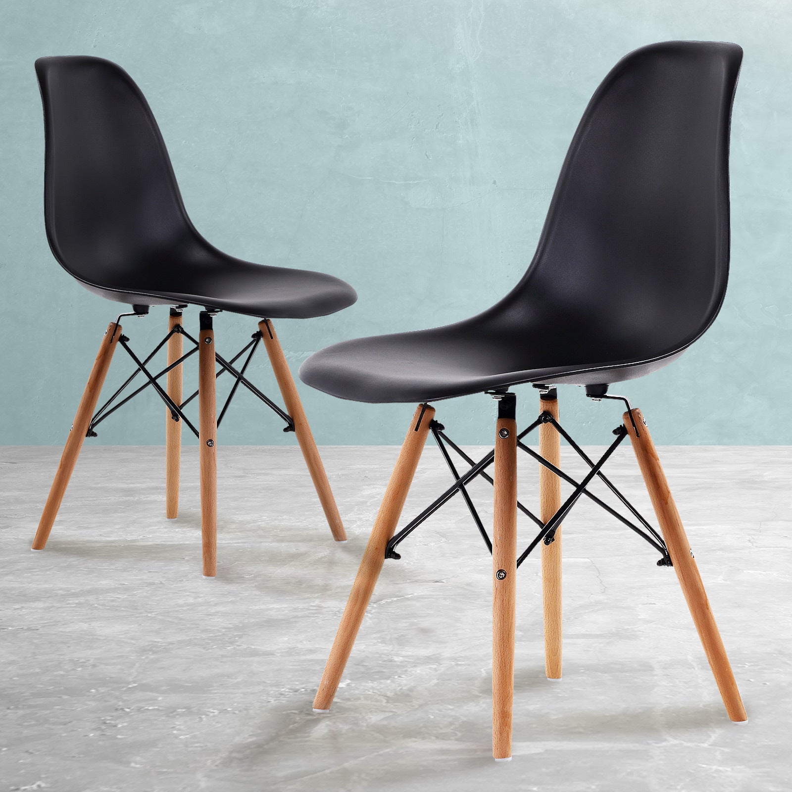 Set of 2 Retro Dining Café Chair DSW Plastic - Black Homecoze