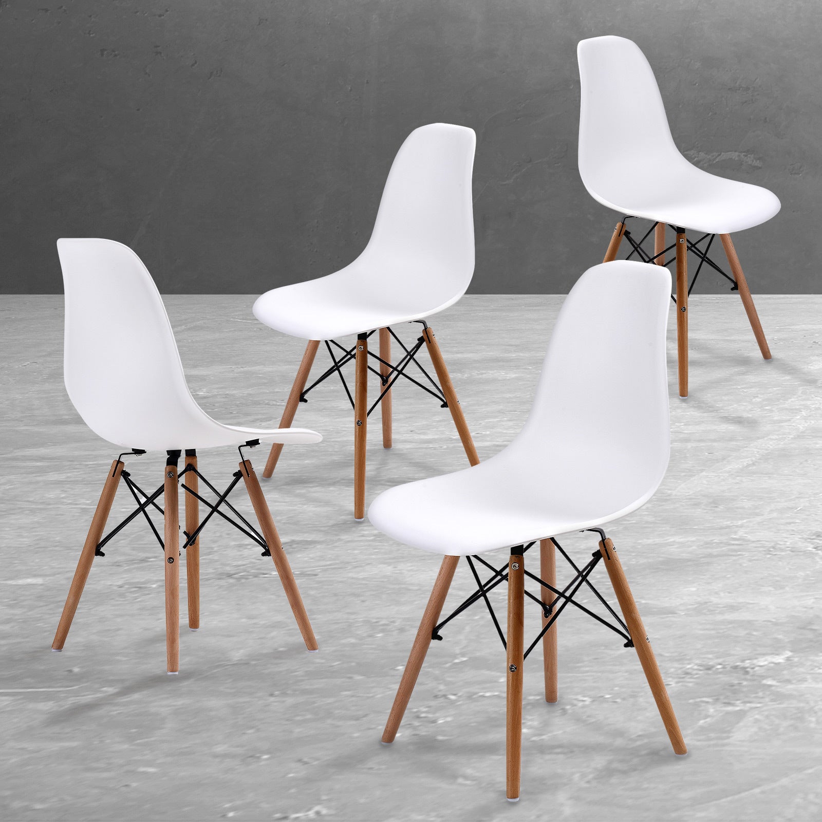 Set of 4 Retro Dining Café Chair DSW Plastic - White Homecoze