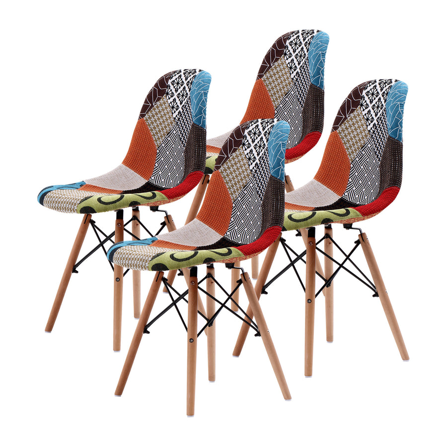Set of 4 Retro Dining Café Chairs with Padded Seat - Multi Pattern Homecoze