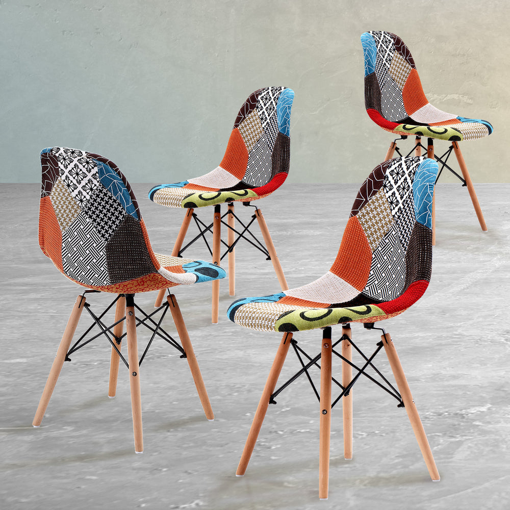 Set of 4 Retro Dining Café Chairs with Padded Seat - Multi Pattern Homecoze