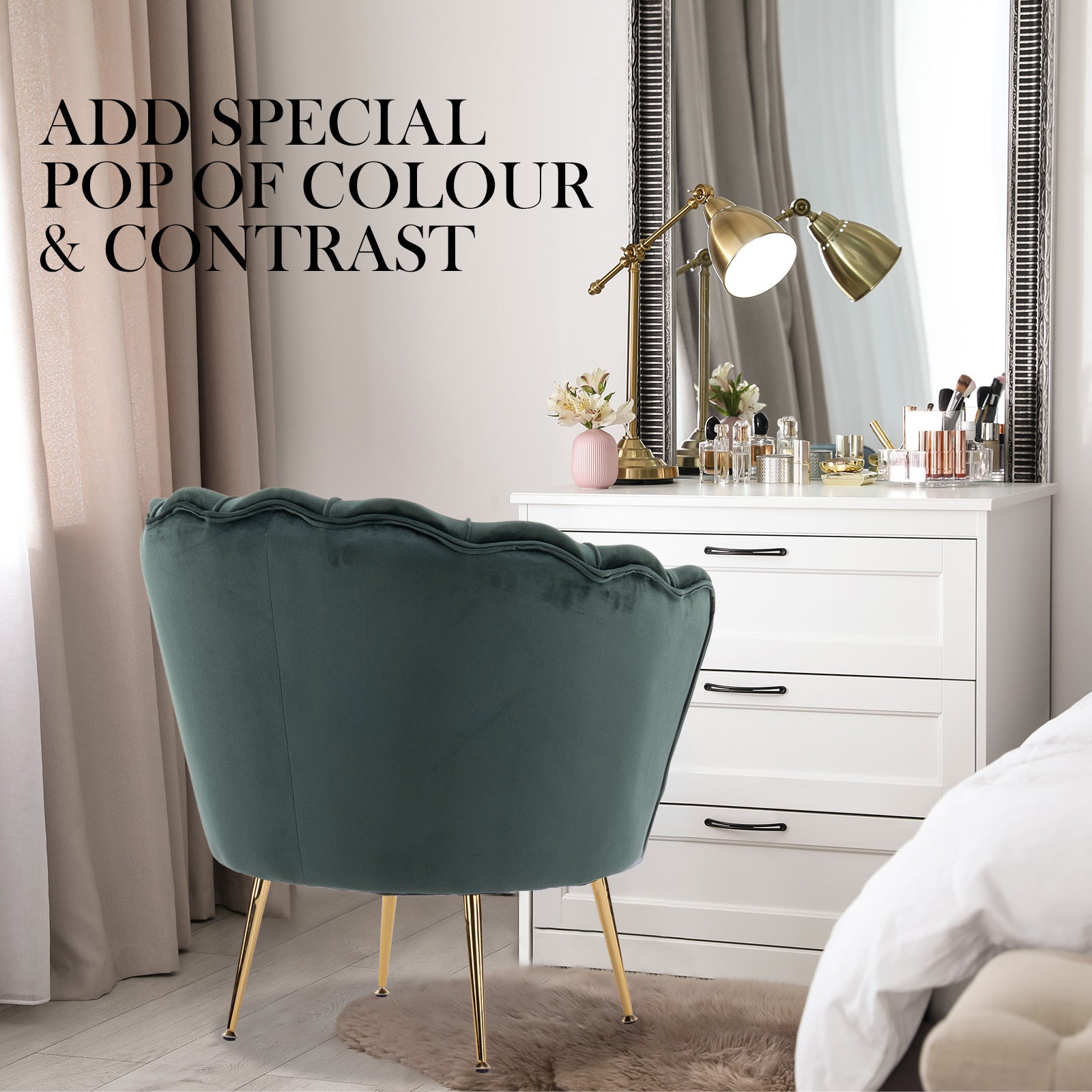 Shell Scallop Green Armchair Accent Chair Velvet Homecoze