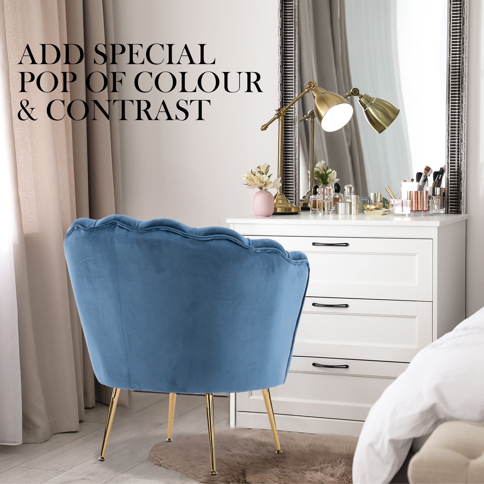 Shell Scallop Navy Blue Armchair Accent Chair Velvet Homecoze