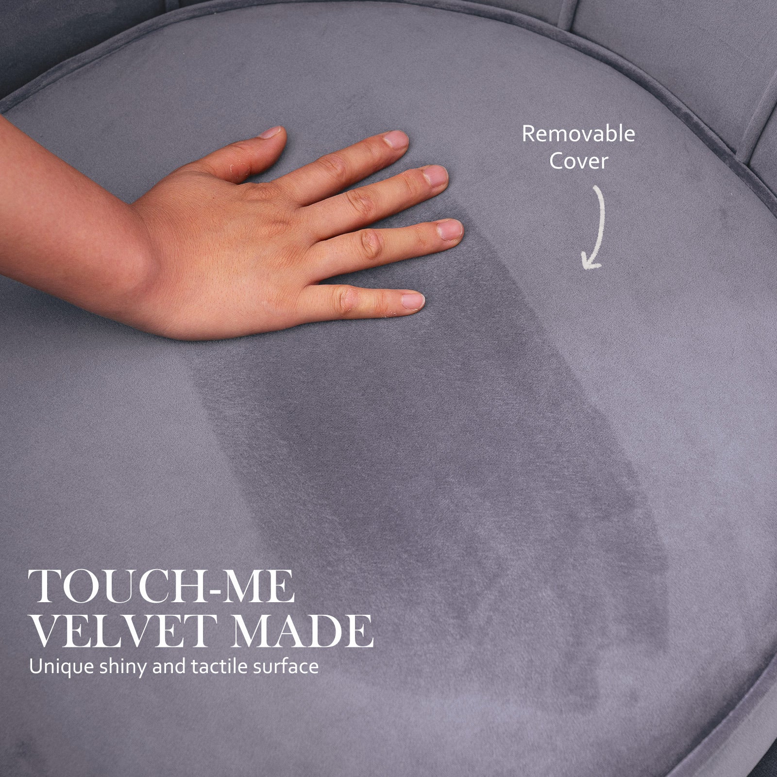 Shell Scallop Grey Armchair Accent Chair Velvet + Round Ottoman Footstool Homecoze
