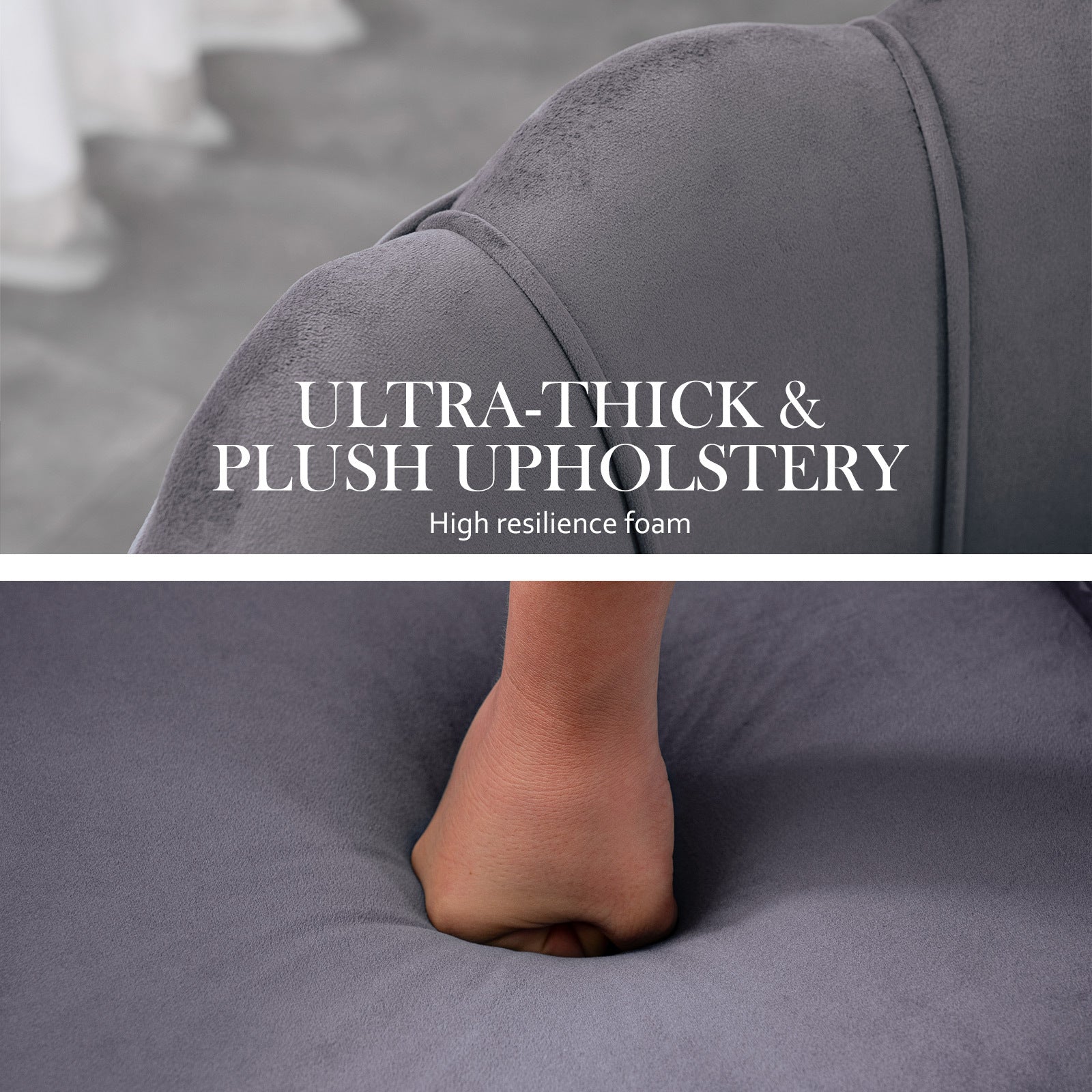 Shell Scallop Grey Armchair Accent Chair Velvet + Round Ottoman Footstool Homecoze