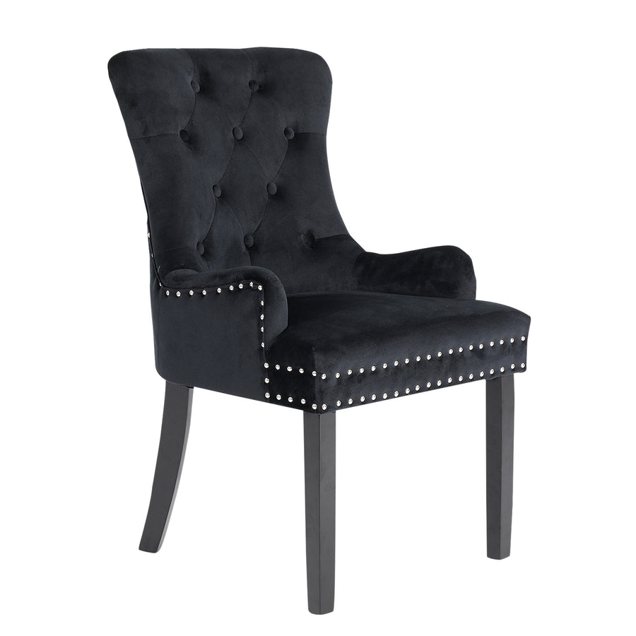 French Provincial Inspired Studded Velvet Dining Chair - Black Homecoze