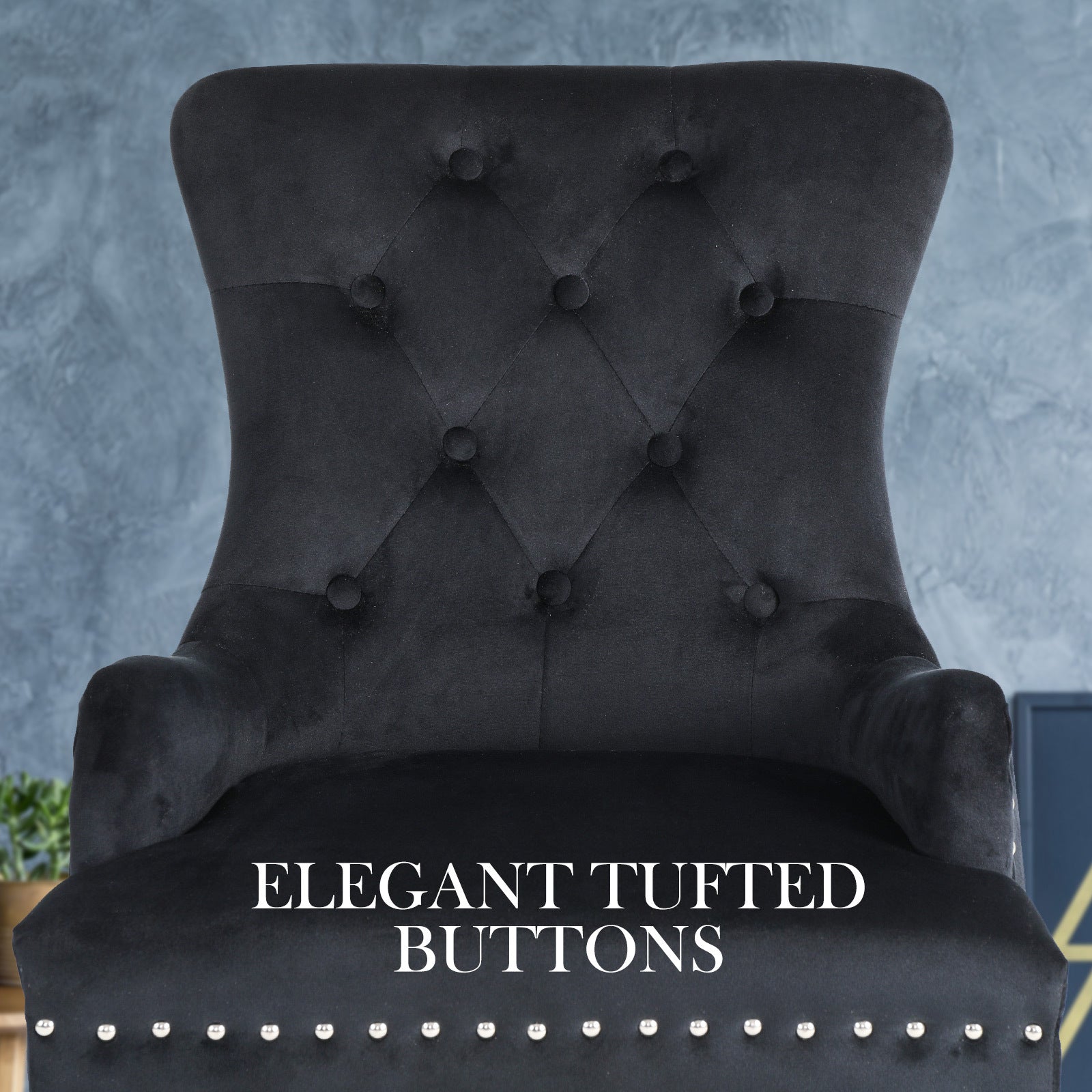 French Provincial Inspired Studded Velvet Dining Chair - Black Homecoze