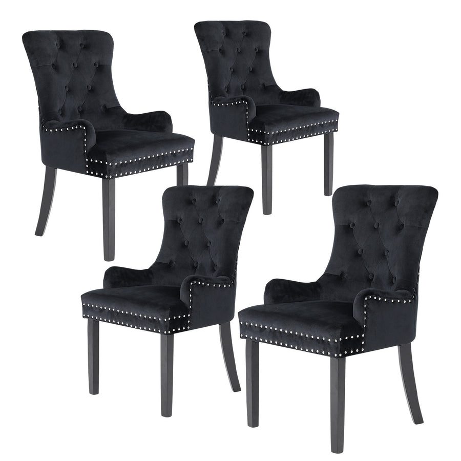 Set of 4 French Provincial Inspired Studded Velvet Dining Chairs - Black Homecoze