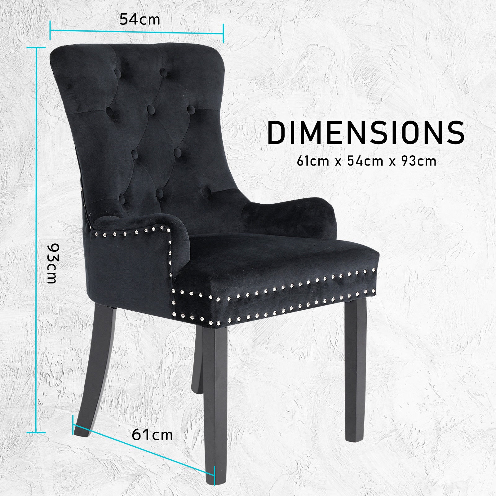 Set of 4 French Provincial Inspired Studded Velvet Dining Chairs - Black Homecoze