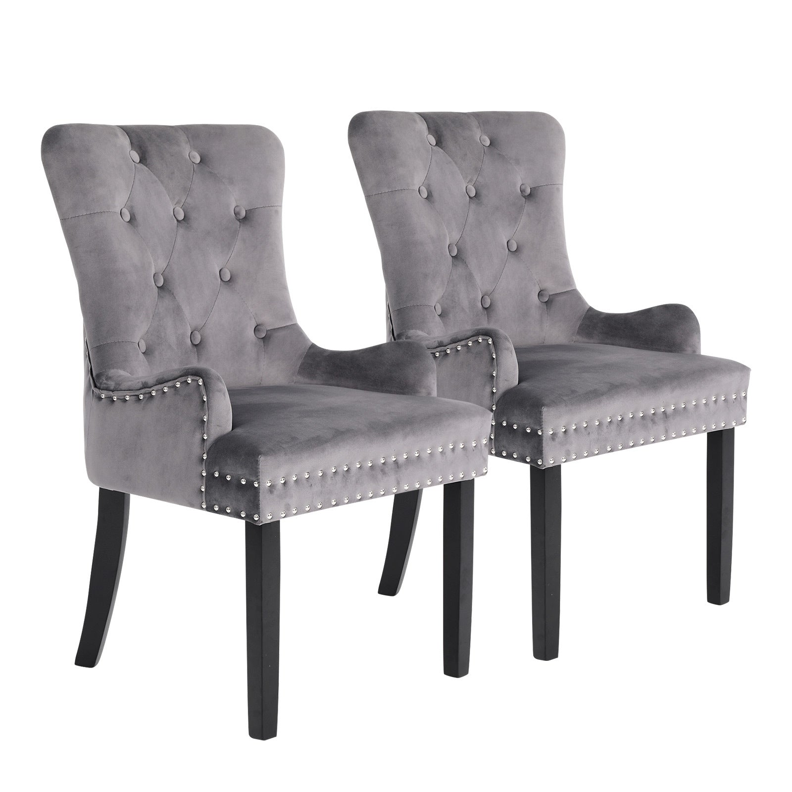Set of 2 French Provincial Inspired Studded Velvet Dining Chairs - Grey Homecoze