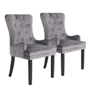 Set of 2 French Provincial Inspired Studded Velvet Dining Chairs - Grey Homecoze