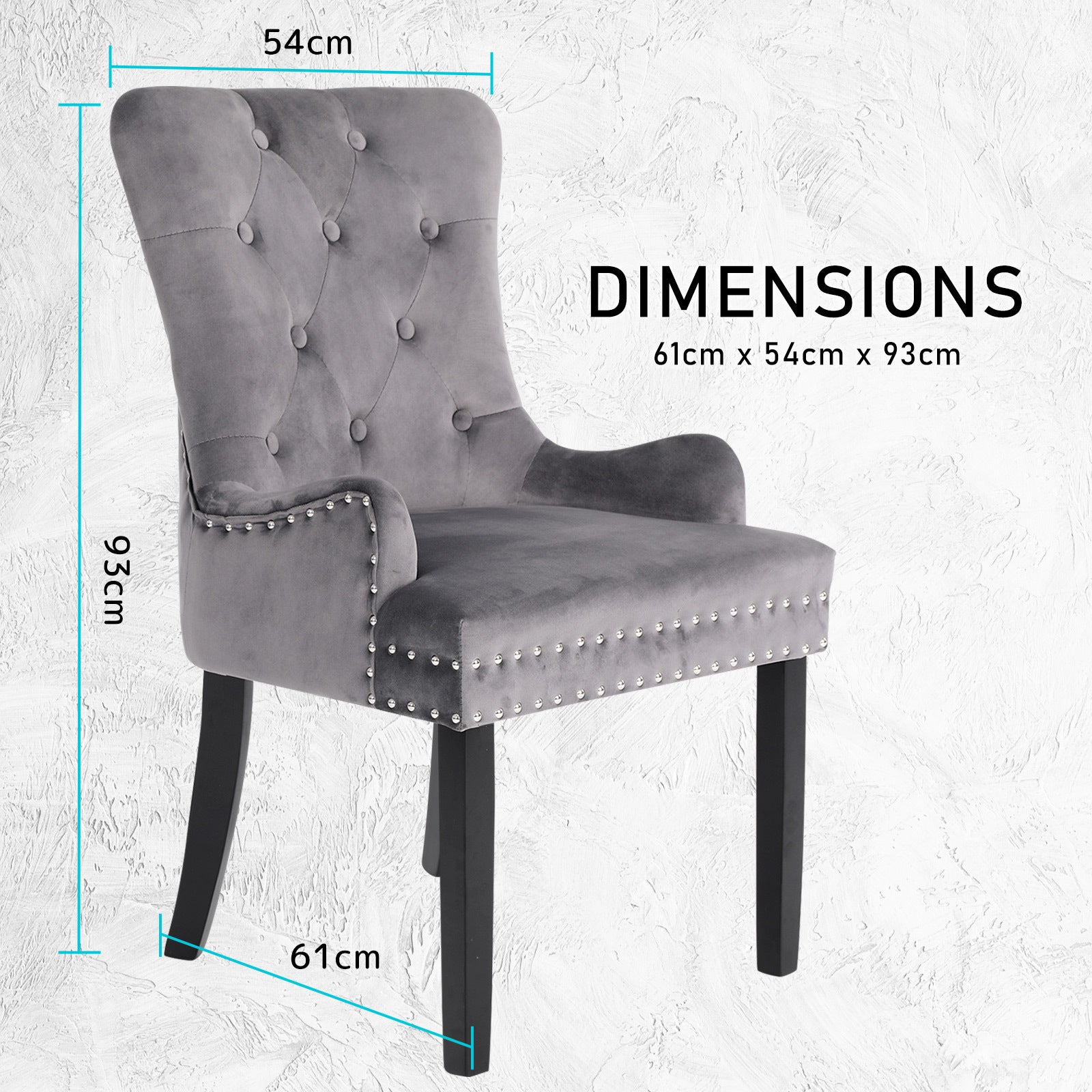 Set of 2 French Provincial Inspired Studded Velvet Dining Chairs - Grey Homecoze
