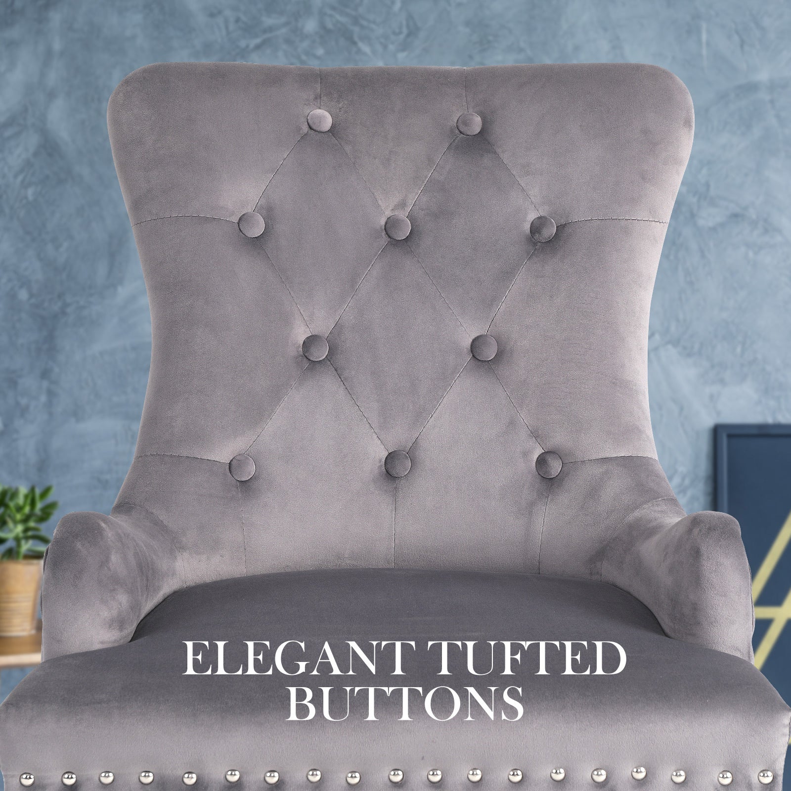 Set of 4 French Provincial Inspired Studded Velvet Dining Chairs - Grey Homecoze