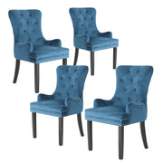 Set of 4 French Provincial Inspired Studded Velvet Dining Chairs - Navy Blue Homecoze
