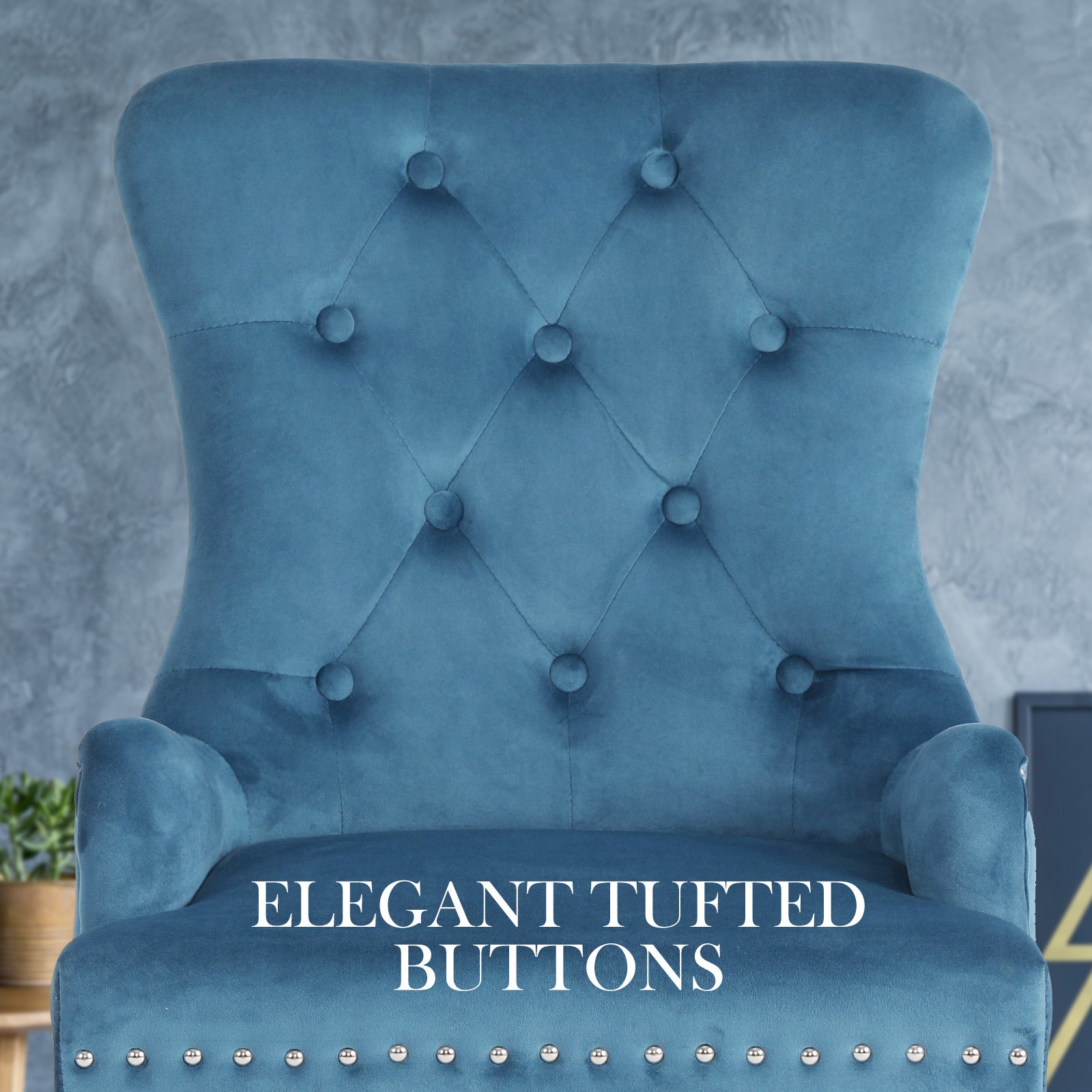 Set of 4 French Provincial Inspired Studded Velvet Dining Chairs - Navy Blue Homecoze