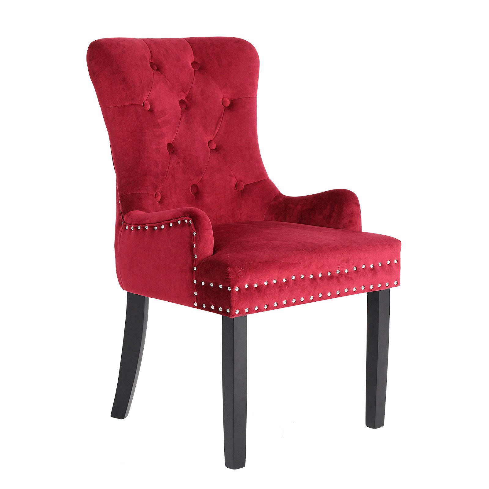 French Provincial Inspired Studded Velvet Dining Chair - Red Homecoze