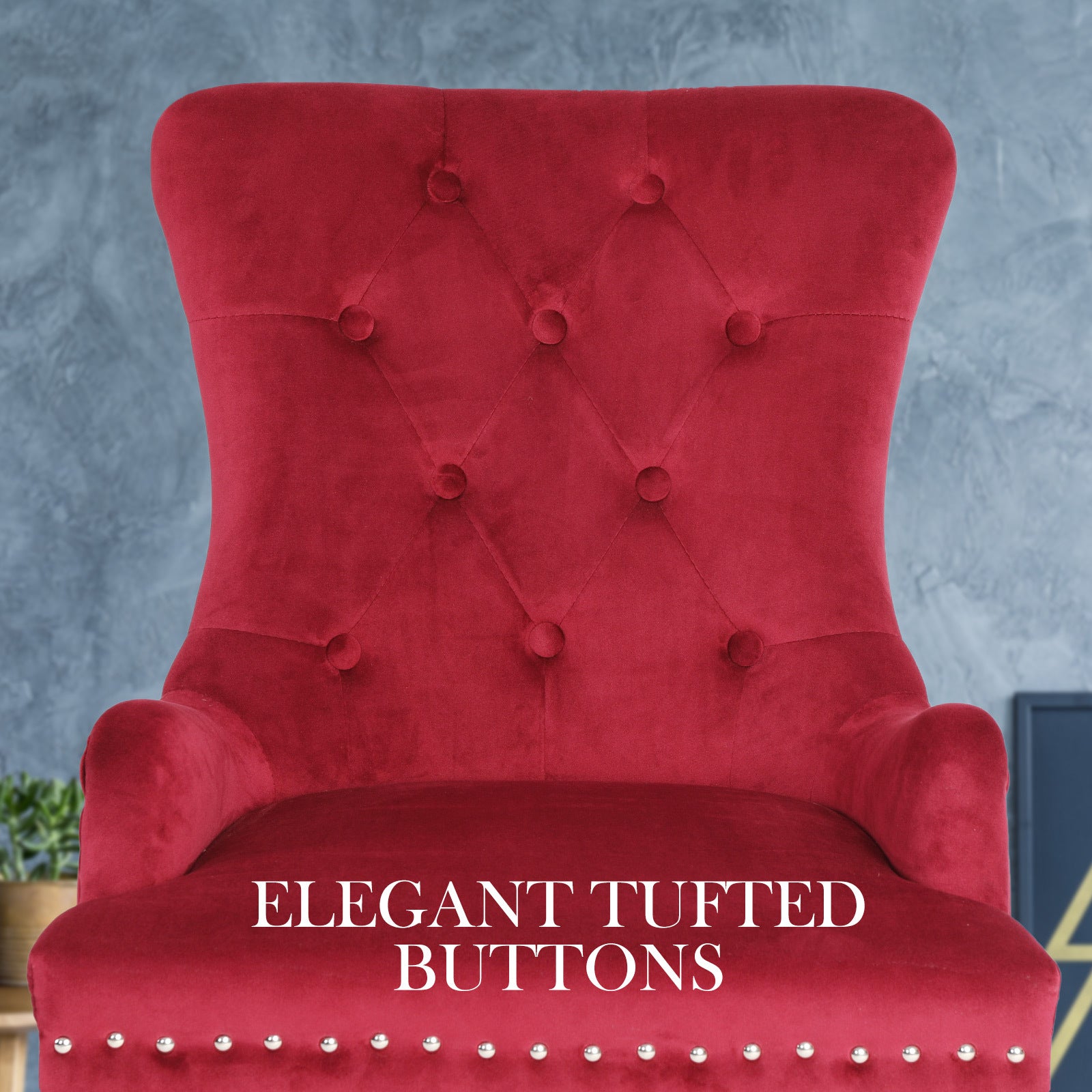 French Provincial Inspired Studded Velvet Dining Chair - Red Homecoze