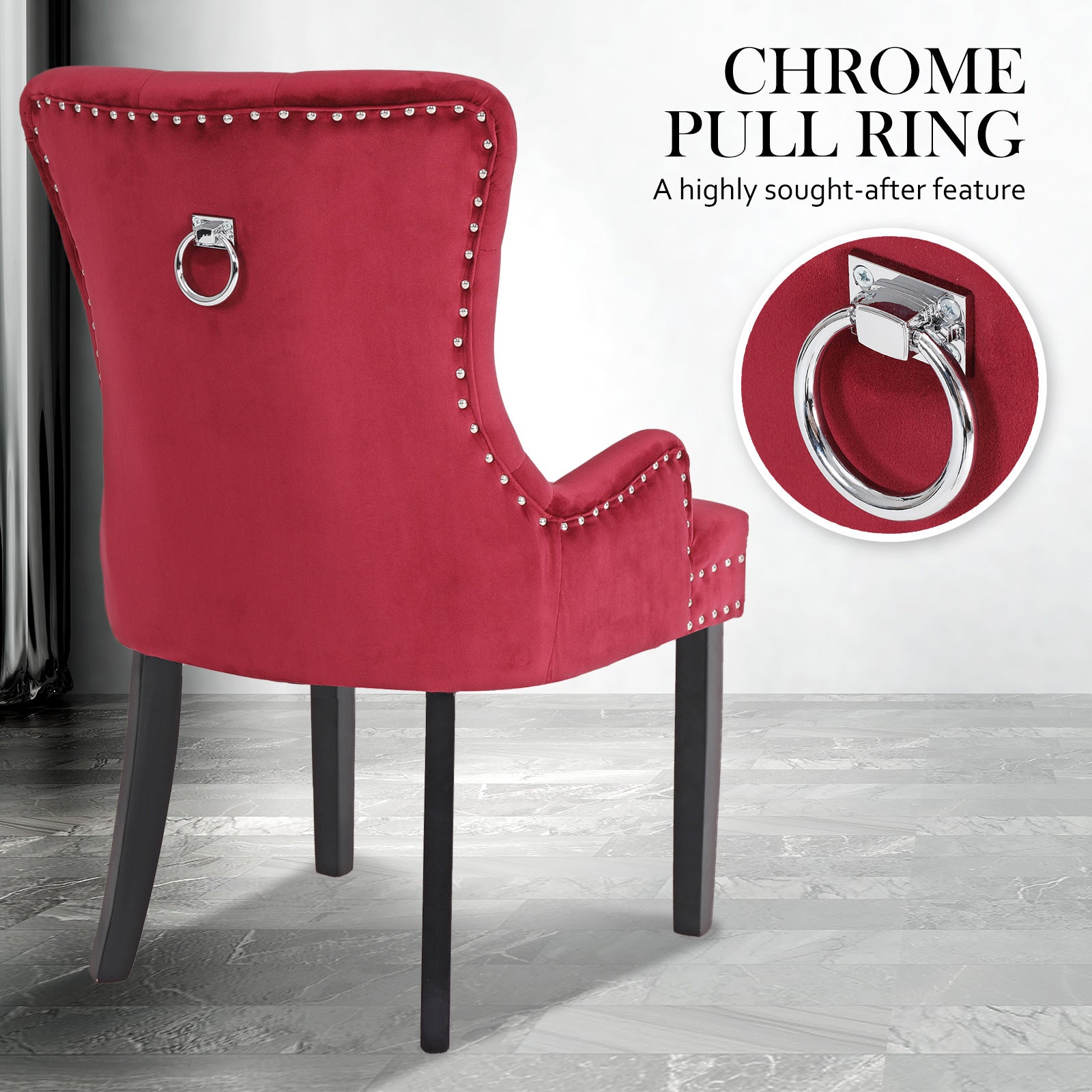 French Provincial Inspired Studded Velvet Dining Chair - Red Homecoze