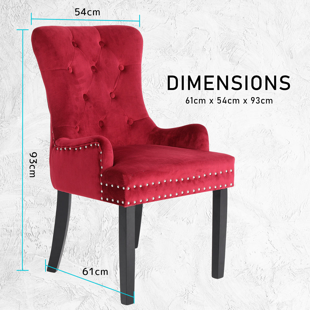 French Provincial Inspired Studded Velvet Dining Chair - Red Homecoze