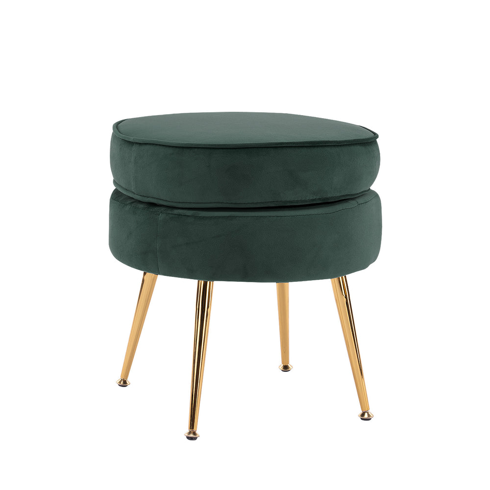 Green Round Ottoman Foot Stool Velvet Fabric Metal Leg Homecoze