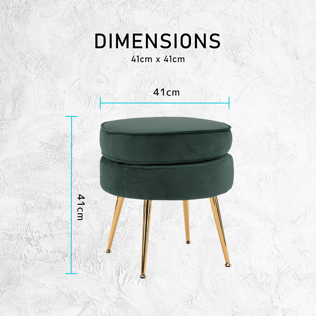 Green Round Ottoman Foot Stool Velvet Fabric Metal Leg Homecoze