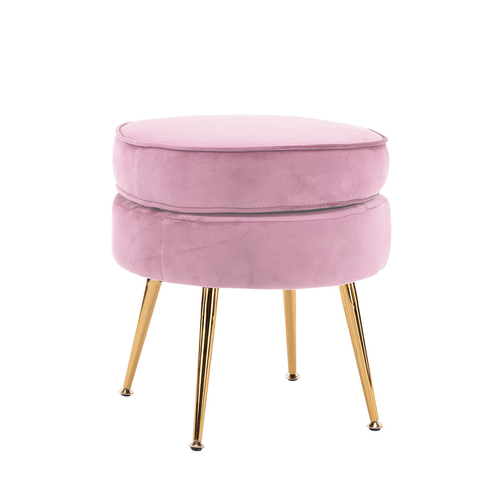 Pink Round Ottoman Foot Stool Velvet Fabric Metal Leg Homecoze