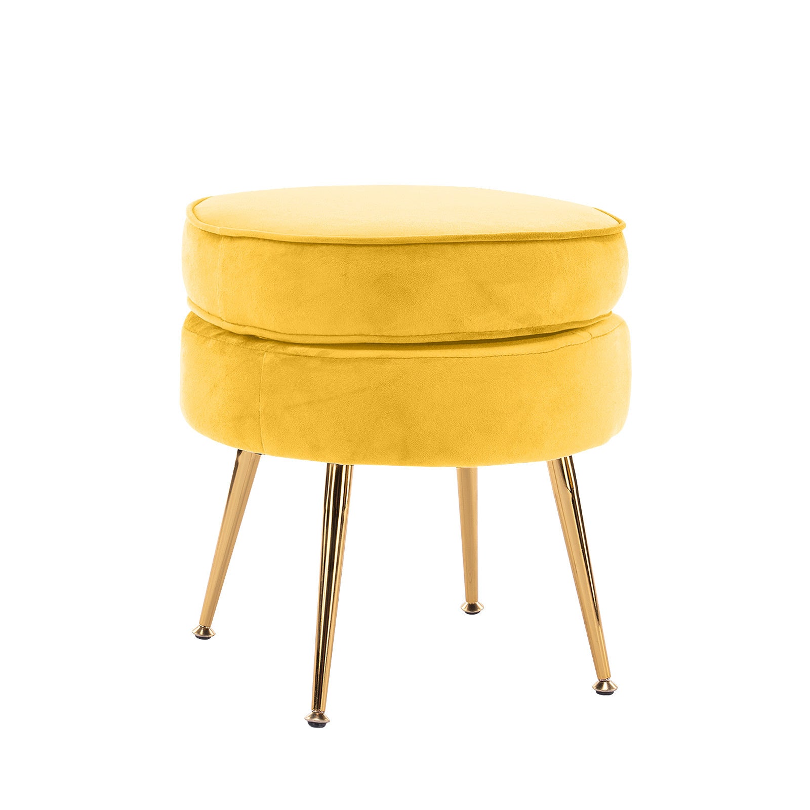 Yellow Round Ottoman Foot Stool Velvet Fabric Metal Leg Homecoze