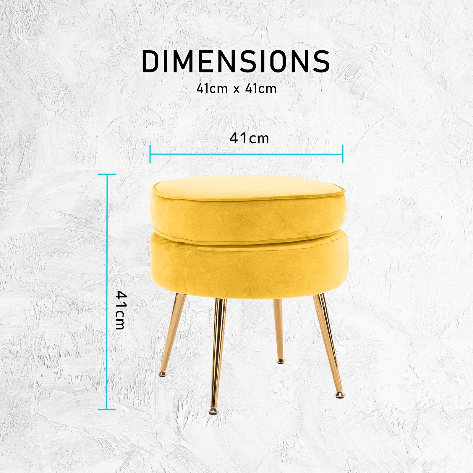 Yellow Round Ottoman Foot Stool Velvet Fabric Metal Leg Homecoze