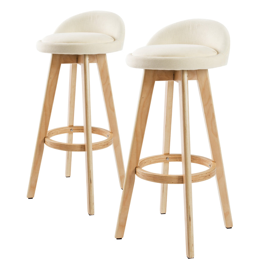 Set of 2 Wooden Bar Stools 72cm Fabric Dining Chairs Kitchen - Beige Homecoze