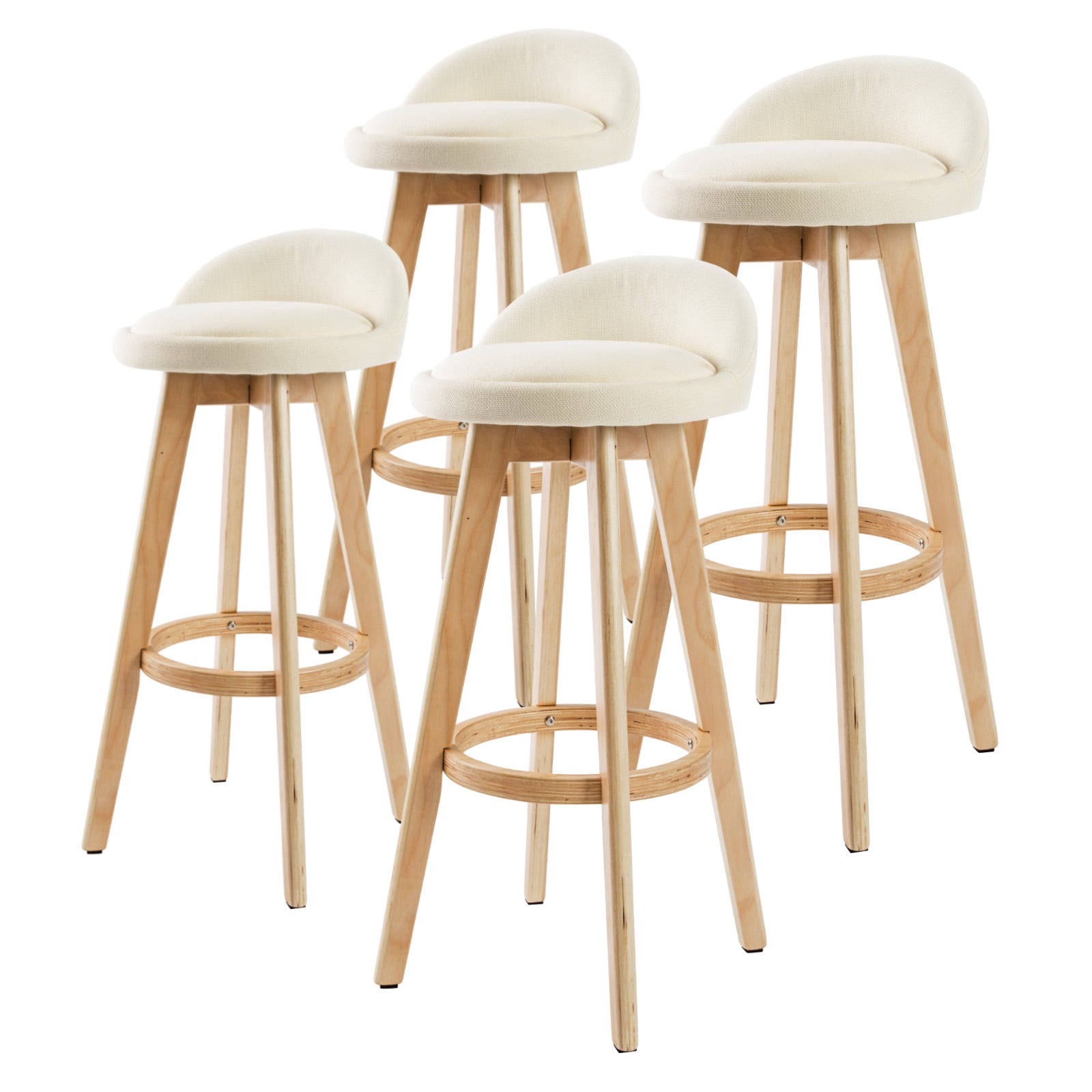 Set of 4 Wooden Bar Stools 72cm Fabric Dining Chairs Kitchen - Beige Homecoze
