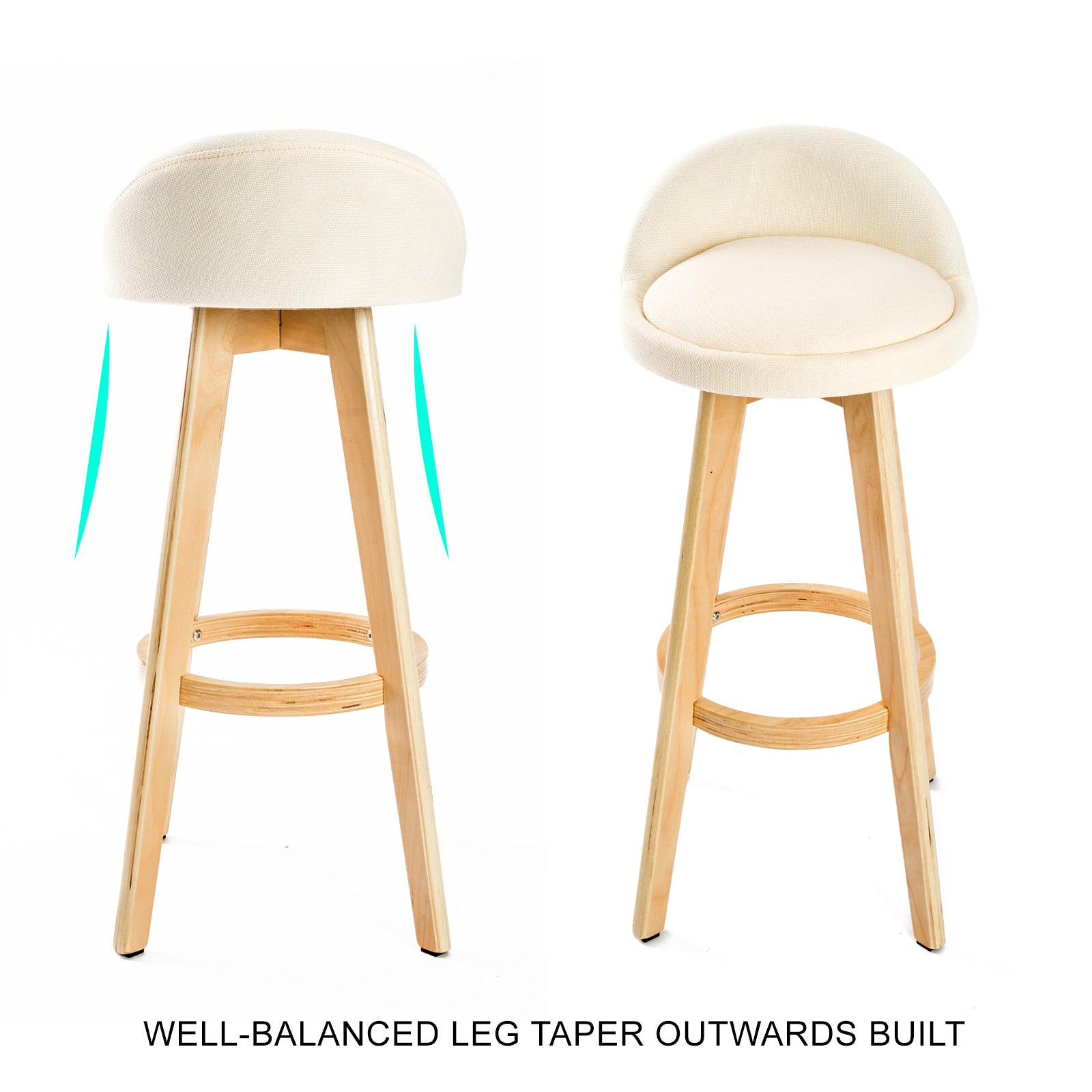 Set of 4 Wooden Bar Stools 72cm Fabric Dining Chairs Kitchen - Beige Homecoze