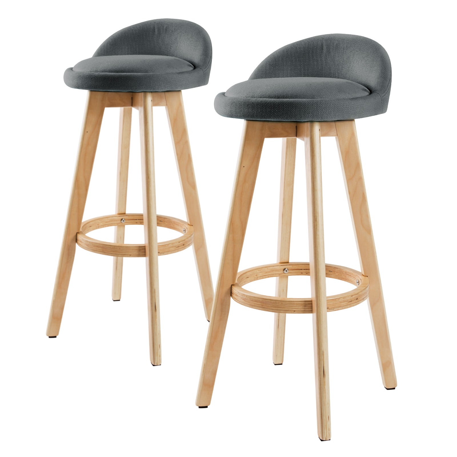 Set of 2 Wooden Bar Stools 72cm Fabric Dining Chairs Kitchen - Grey Homecoze