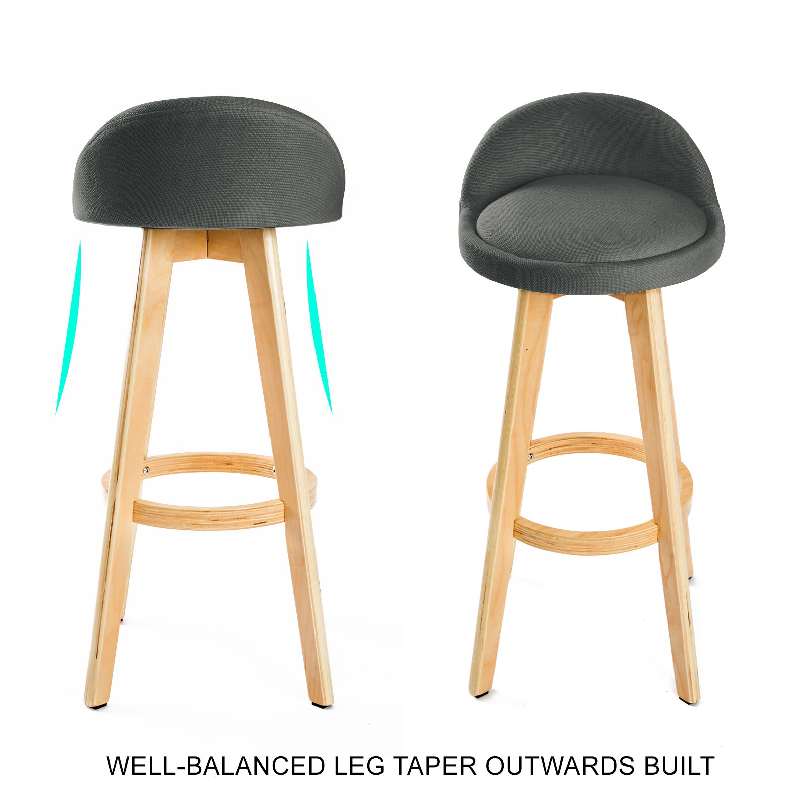 Set of 2 Wooden Bar Stools 72cm Fabric Dining Chairs Kitchen - Grey Homecoze
