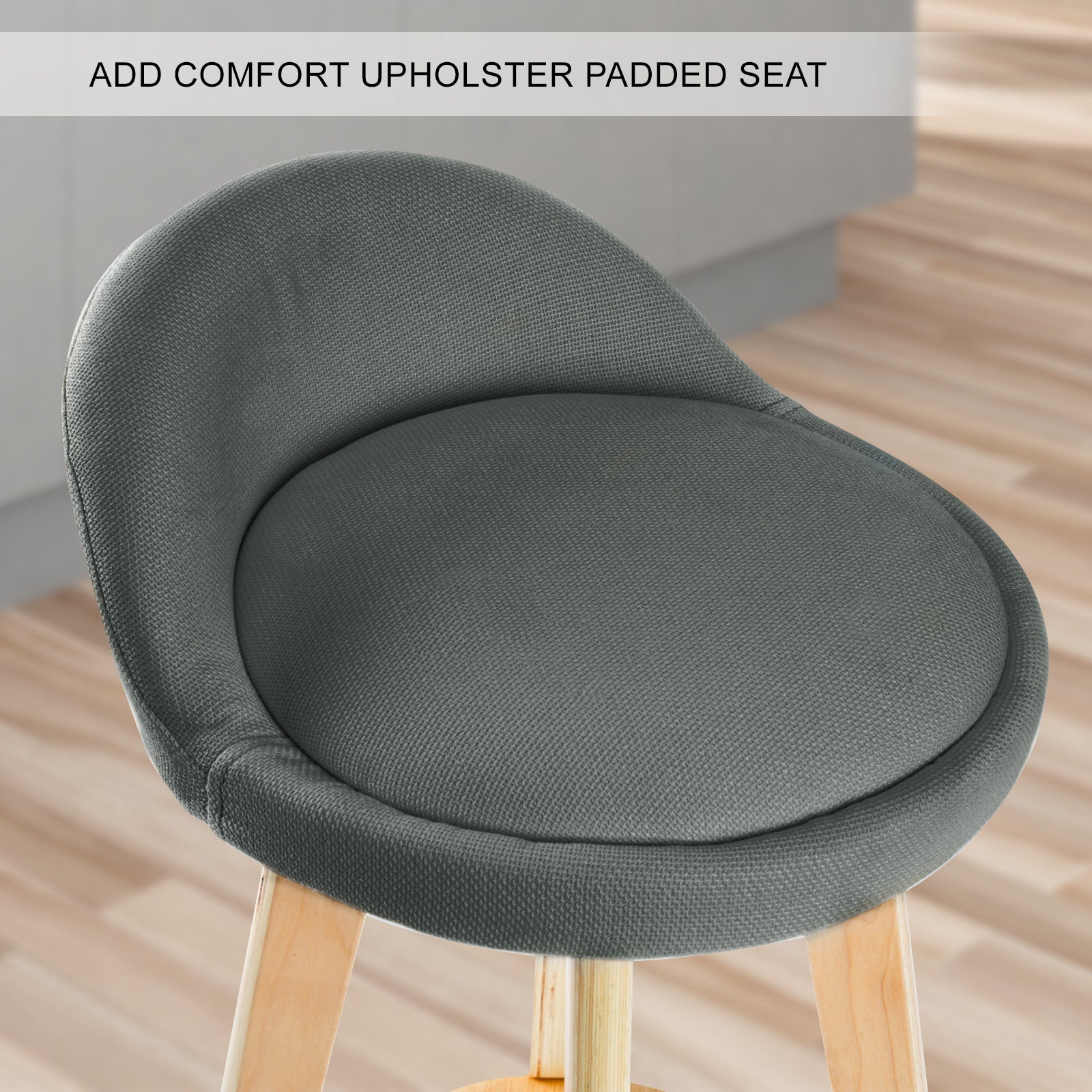 Set of 2 Wooden Bar Stools 72cm Fabric Dining Chairs Kitchen - Grey Homecoze