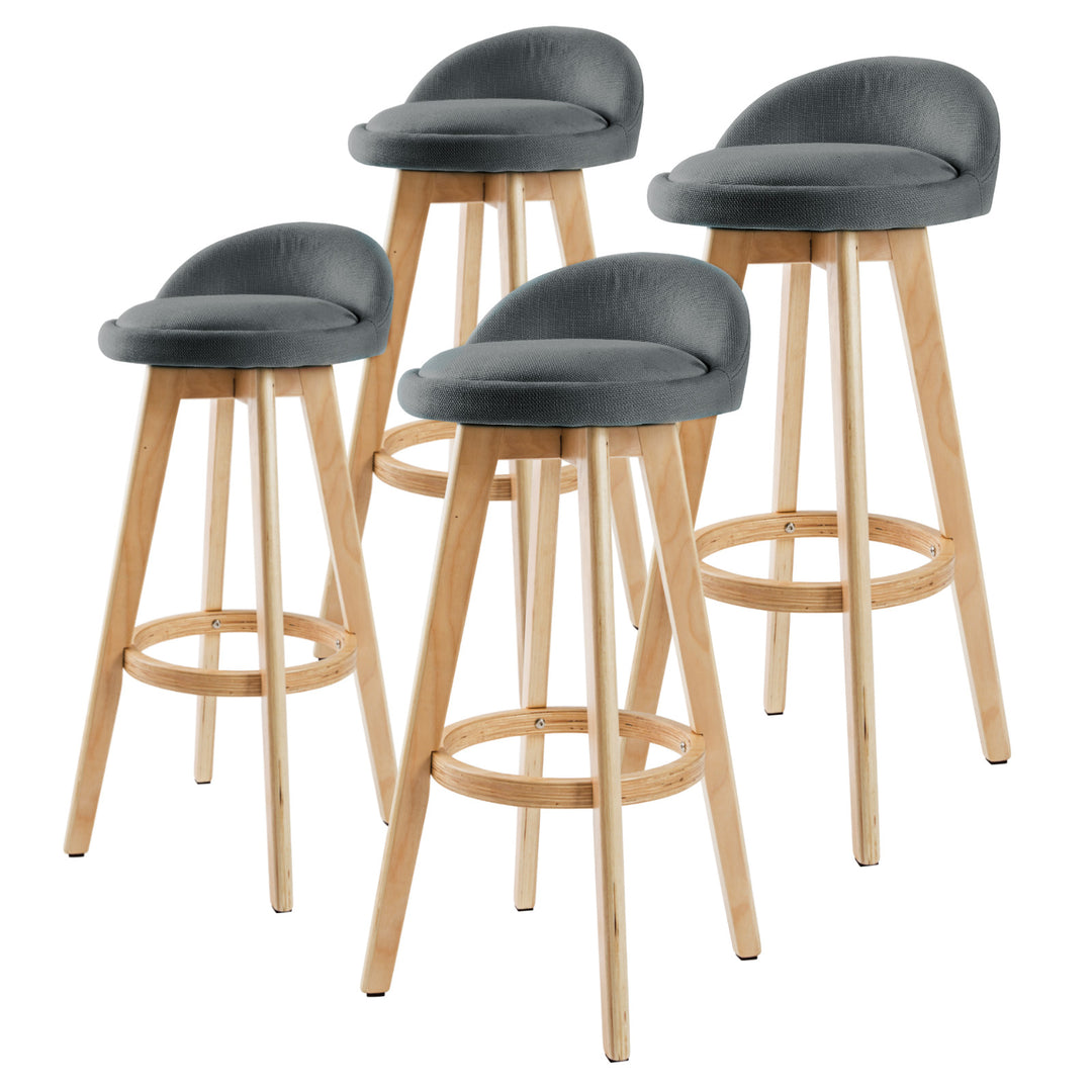 Set of 4 Wooden Bar Stools 72cm Fabric Dining Chairs Kitchen - Grey Homecoze