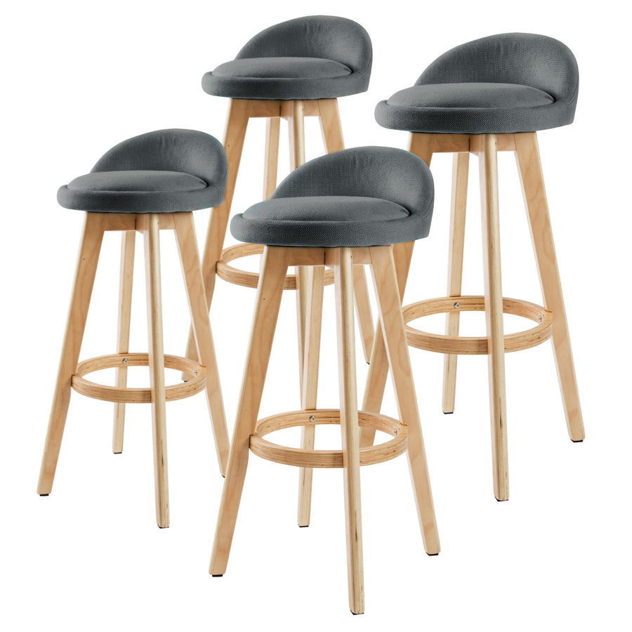 Set of 4 Wooden Bar Stools 72cm Fabric Dining Chairs Kitchen - Grey Homecoze