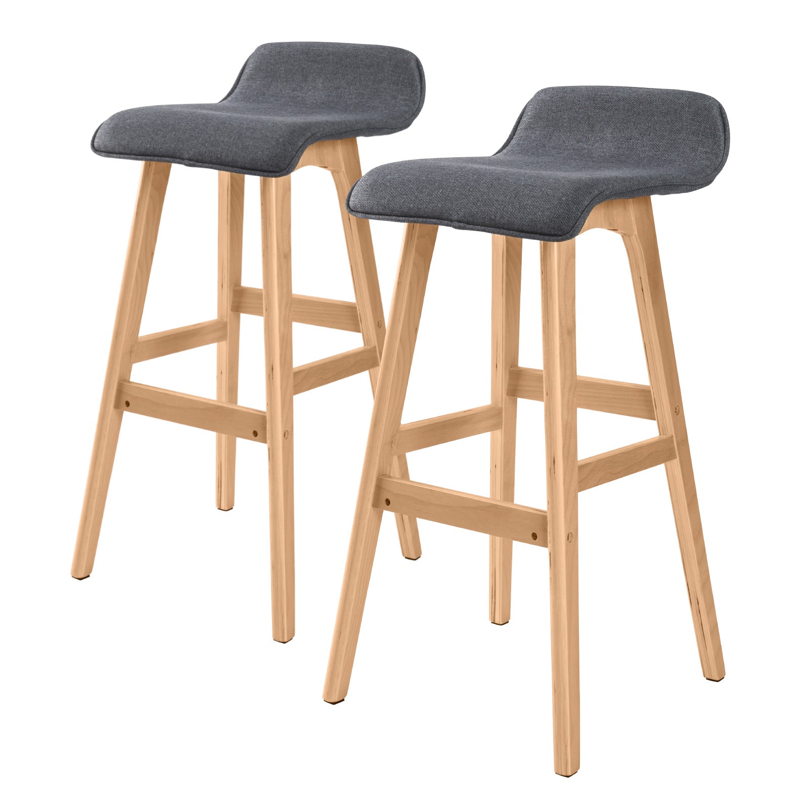 Set of 2 Wooden Bar Stools 74cm Fabric Dining Chairs Kitchen - Grey Homecoze